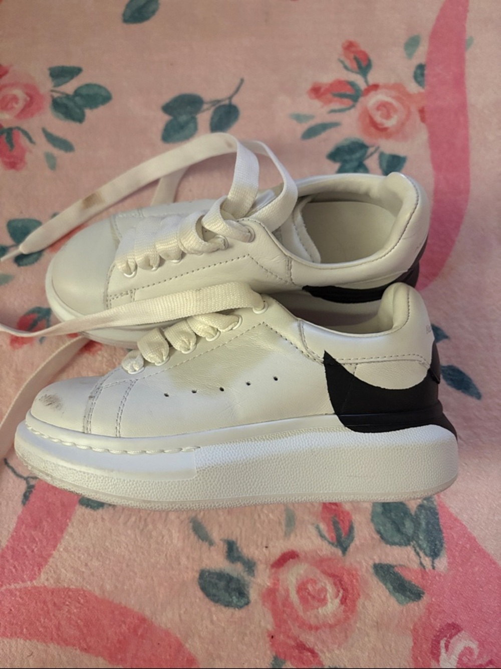 Alexander McQueen White Sneakers with Black Heel Detail